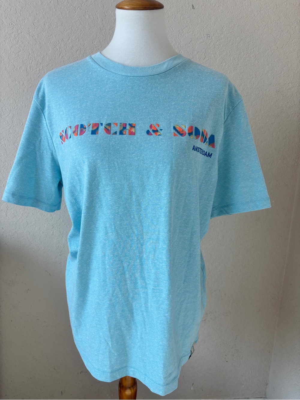 Rare Scotch & Soda Amsterdam Crew Neck Embossed Design Blue T Shirt Mens Size L